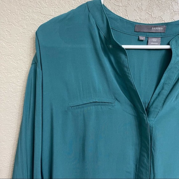 Sandra Ingrish Tunic Top blueish Green button down sz L - Picture 5 of 9